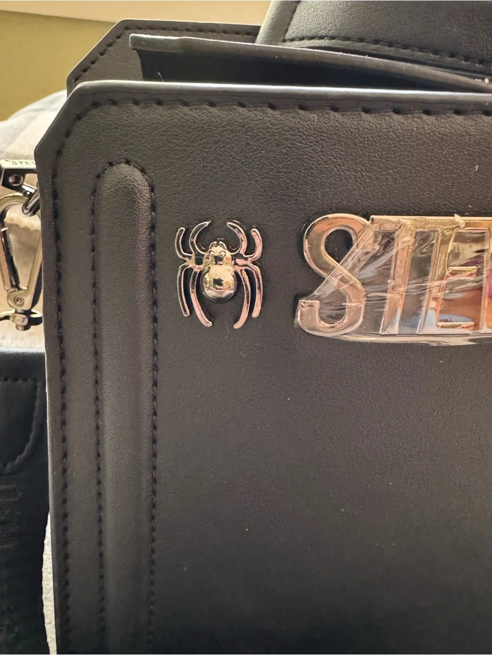 Steve Madden Spider Black Structured Messenger Bag with Coin Pouch